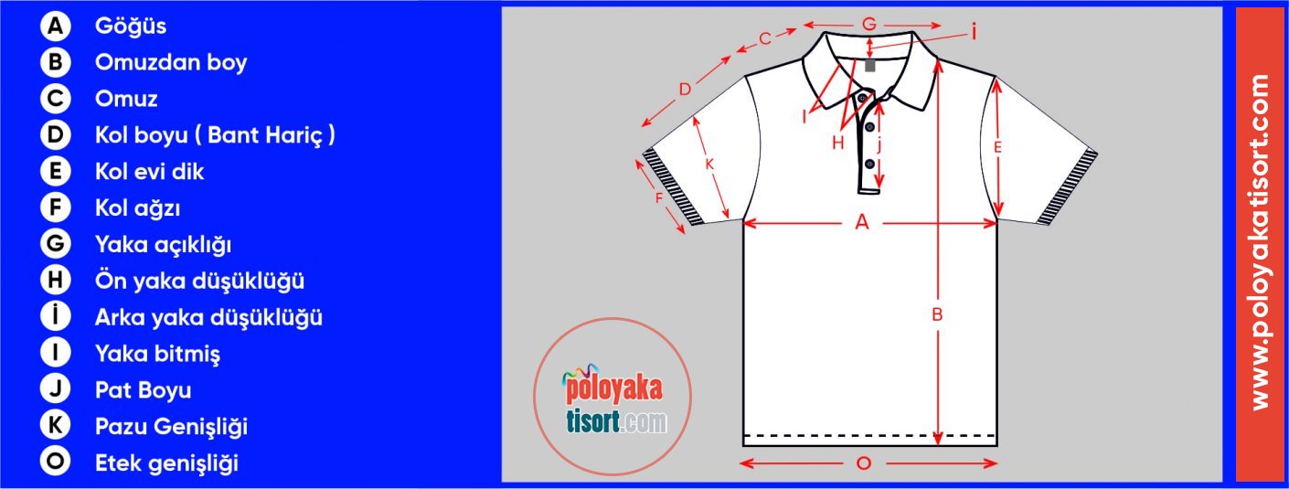 STANDART ERKEK POLO YAKA TİŞÖRT ÖLÇÜ TABLOSU - CM OLARAK Ölçü Tablosu