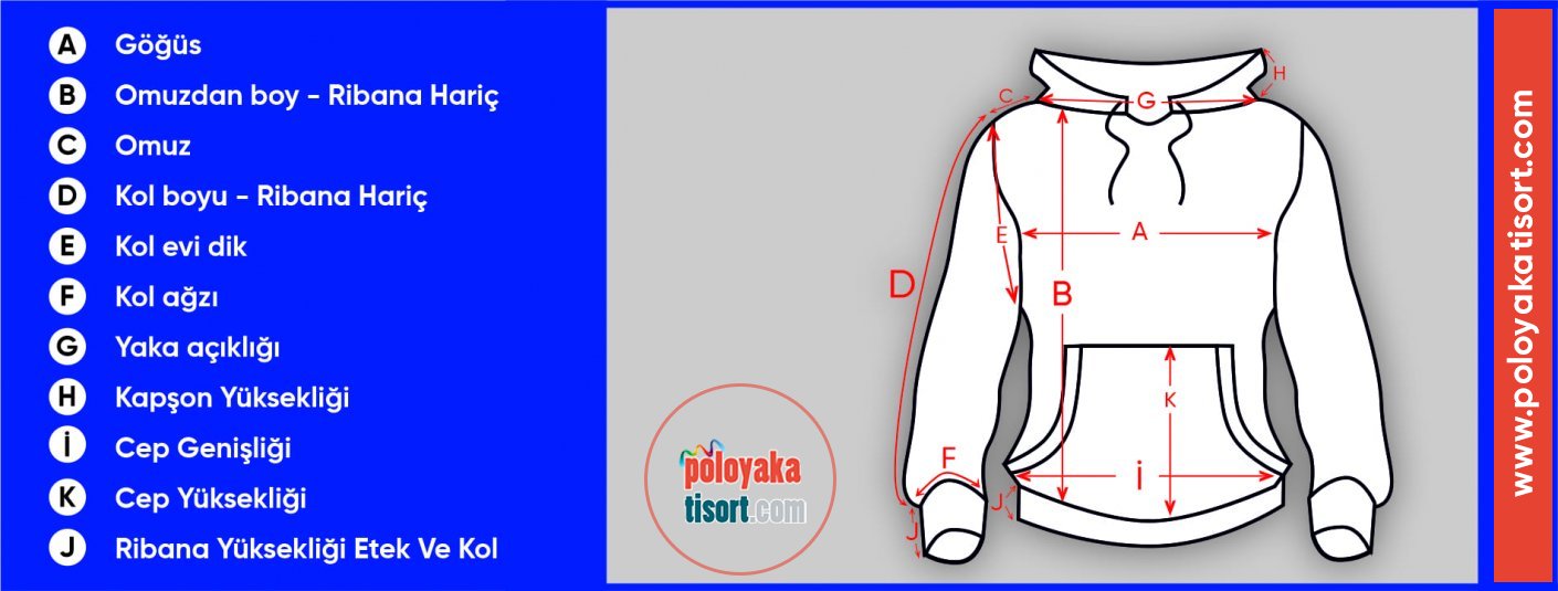 STANDART KAPŞONLU SWEAT BEDEN ÖLÇÜ TABLOSU - CM OLARAK Ölçü Tablosu